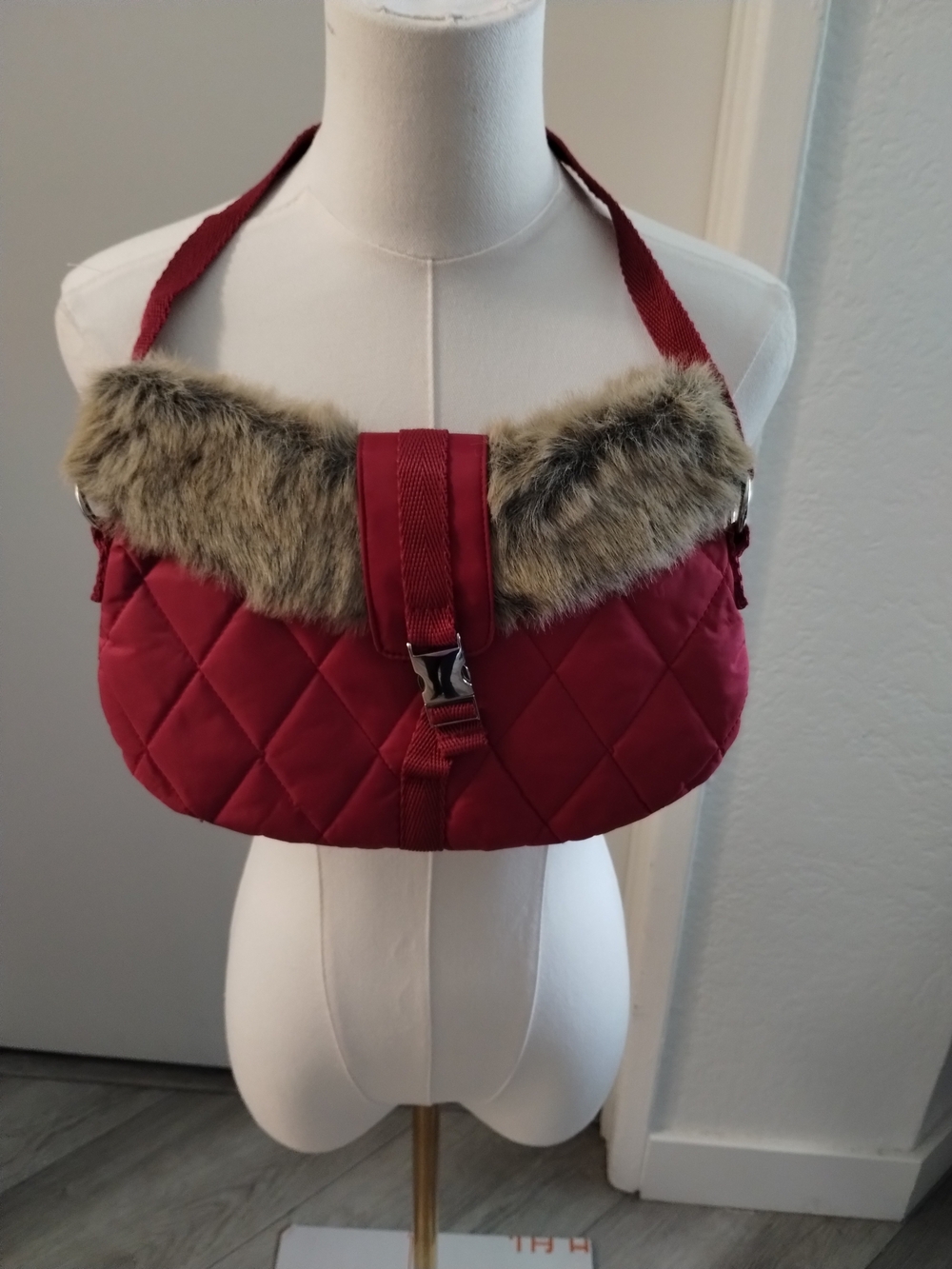 Bath And Body Quilted Faux-Fur Trim Shoulder Bag in Deep Red